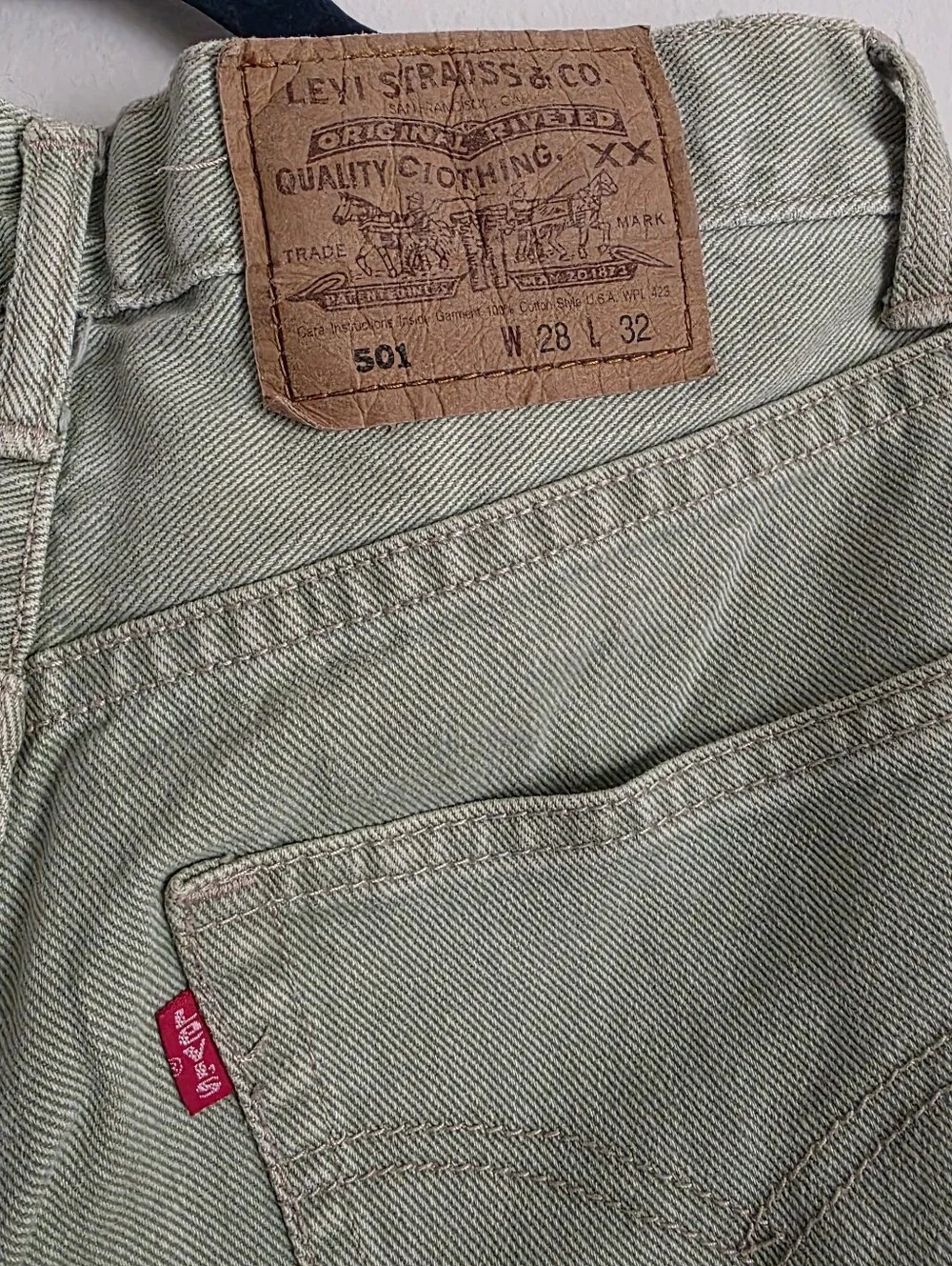 Vintage Style Levi's Sage-green Jeans Mens 28/32